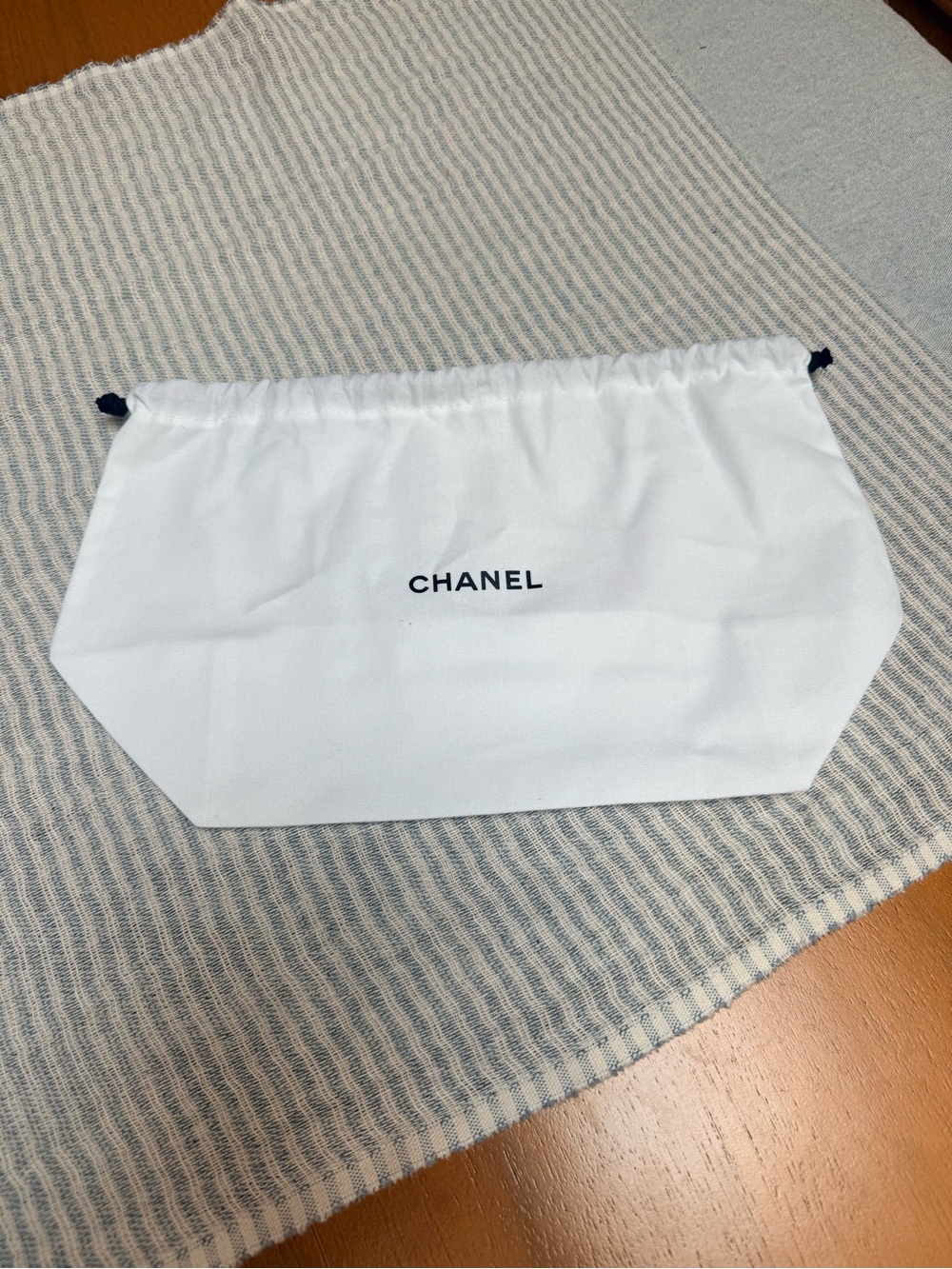 CHANEL White Dust Pouch with Black Logo